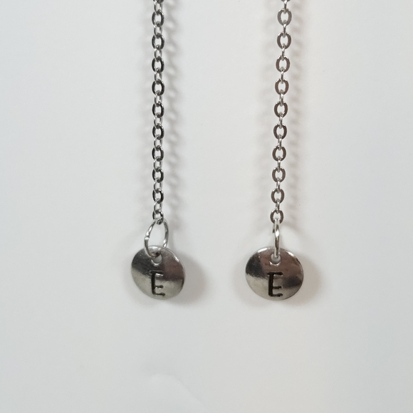 Handmade Silver Letter Charm & Chain Dangle Earrings Personalized Initial Letter - Picture 3 of 10